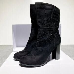 Patrizia Black Bejeweled Calf Zipper Boots (Unworn) Size 39 UK